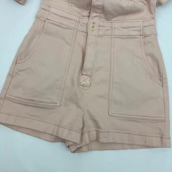 Pilcro X Anthropologie The Kit Utility Romper Pink Rose Denim Blush Coverall